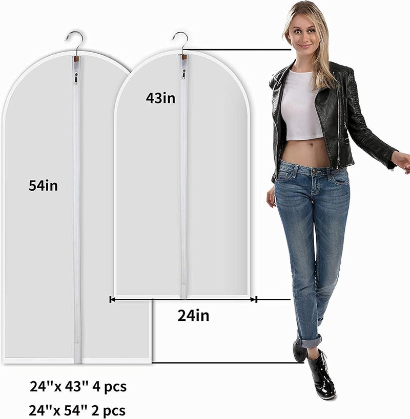 MS KITCHEN Garment Bags for Hanging Clothes, Clear Plastic Closet Storage Covers with Cedar Balls, 24" x 43"/54”, 6 Pack - Image 2